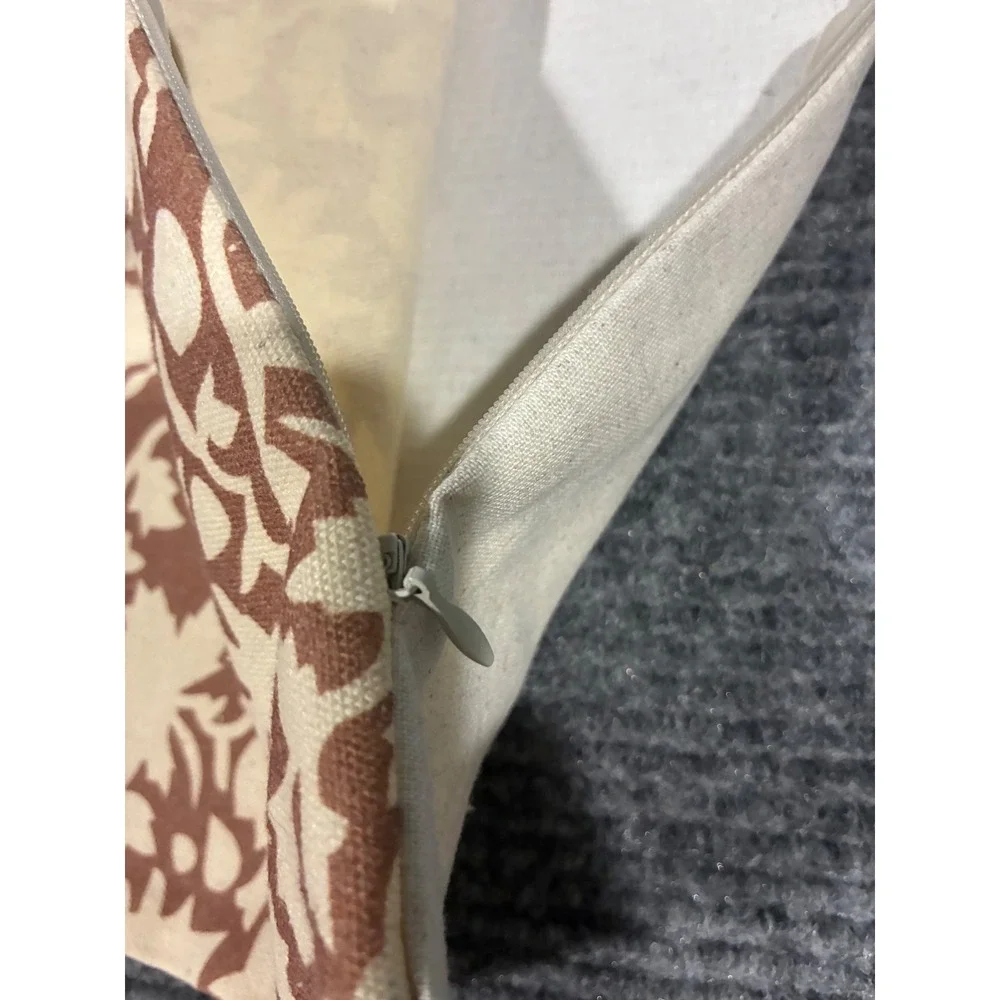Set of 2 Floral Print Cotton Linen Throw Pillow Covers 18x18 Brown Cream Boho